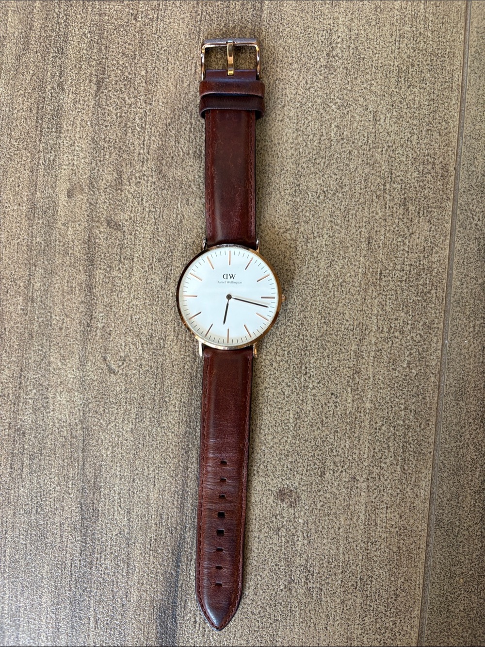 Daniel Wellington Rose Gold Case Watch with Brown Leather Strap and White Dial